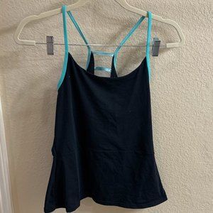 Fabletics Navy and Light Blue Workout Top with Strappy Back, Size S